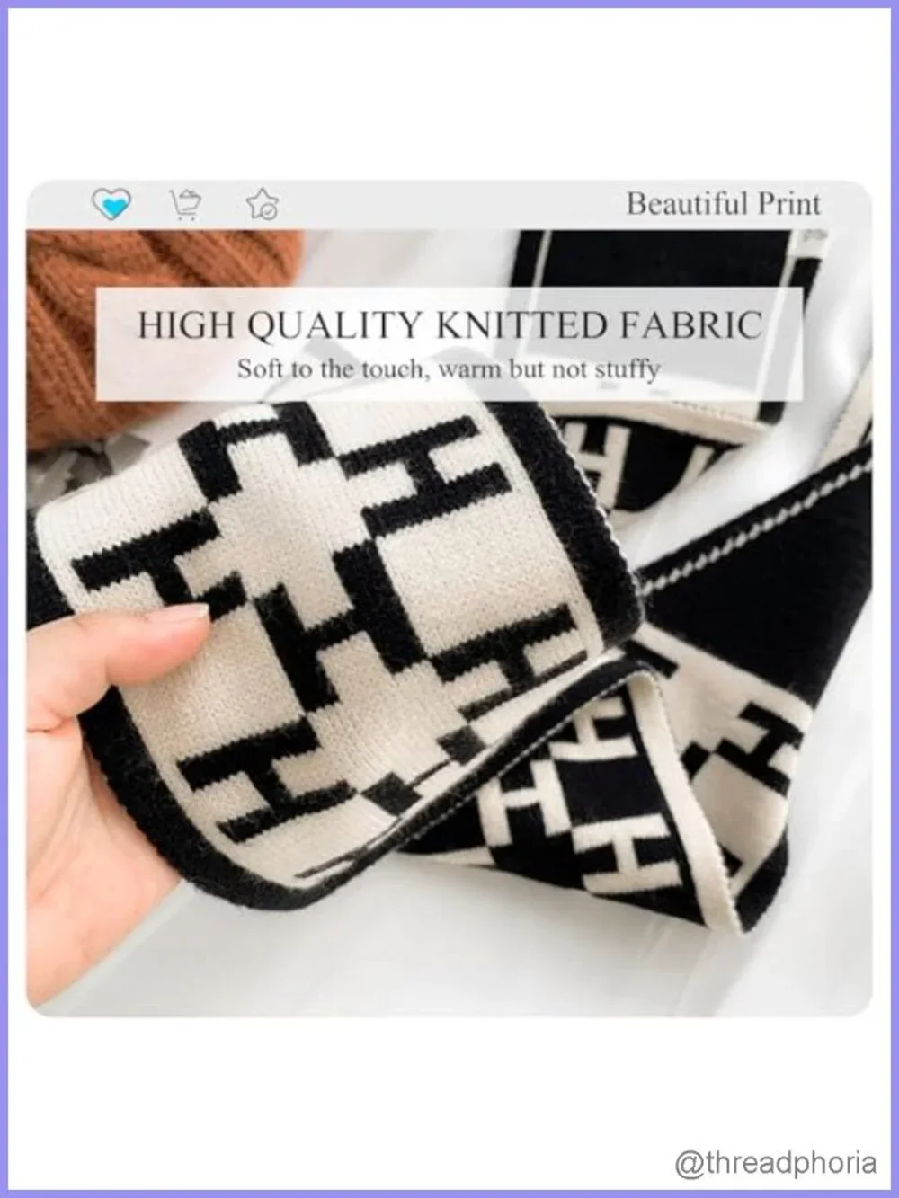Knitted Skinny Scarf Women Pull-Through Jacquard Letter Plaid Pattern Narrow
